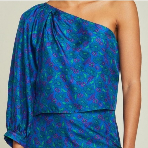 Veronica Beard Lyric One-Shoulder Top Cobalt Multi Size 00 NWT - Picture 3 of 5